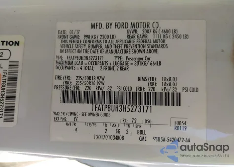 2017 Ford Mustang Ecoboost Premium z USA, uszkodzony, nr VIN 1FATP8UH3H5273171